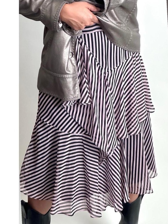 Dresses & Skirts - Striped Layered Midi Skirt - Pink/Black